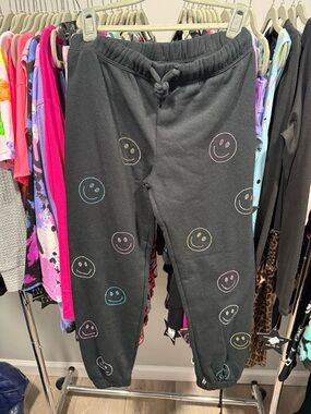 Black Smiley Face Joggers with Multicolor Bedazzling Smileys